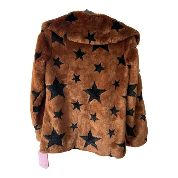 Avec Les Filles Star Faux Fur Coat Wide Spread Collar Jacket Brown Size 2XS - Picture 7 of 10